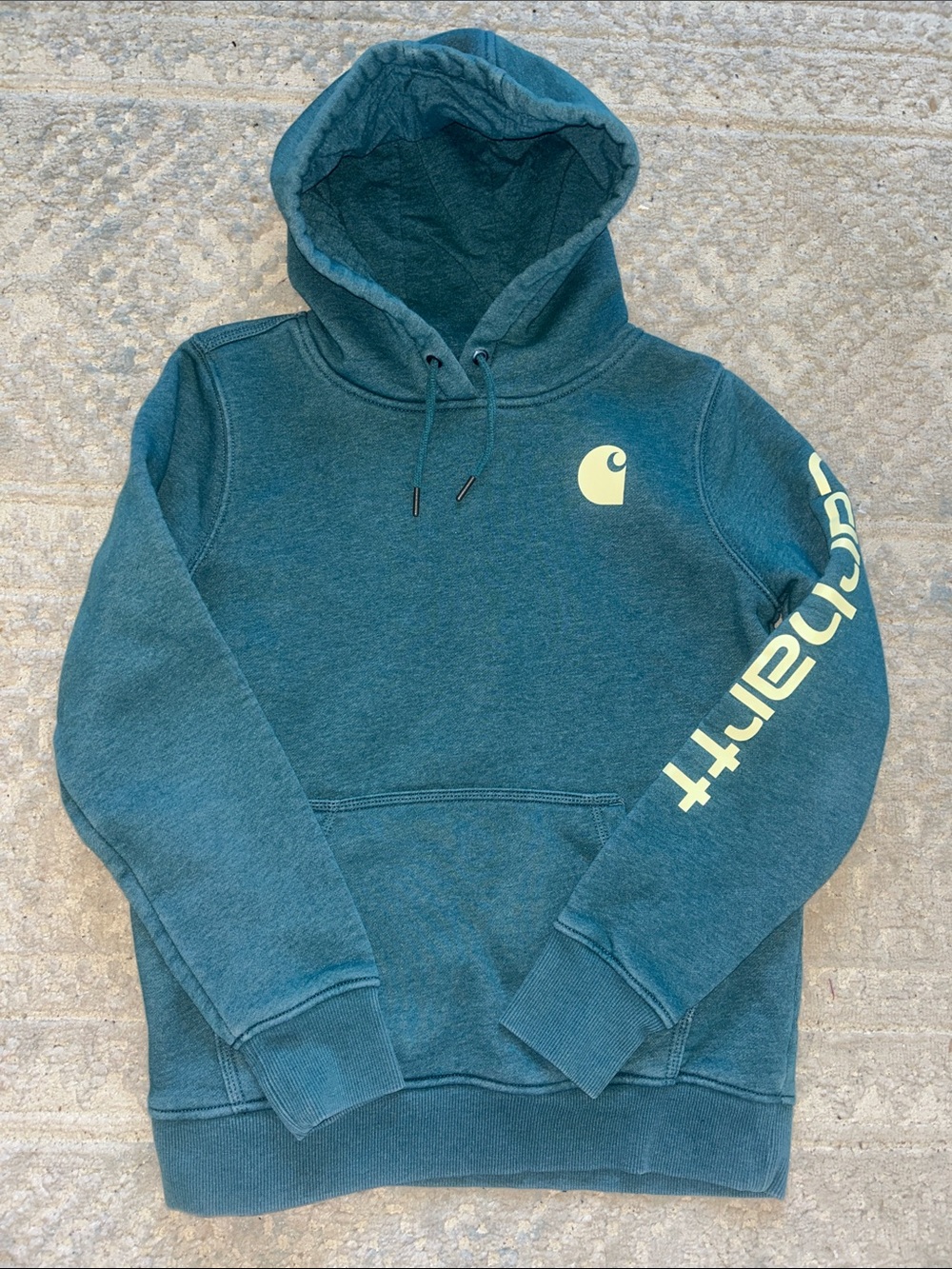 Carhartt Teal Hooded Sweatshirt with Yellow Logo -Womens  Pullover